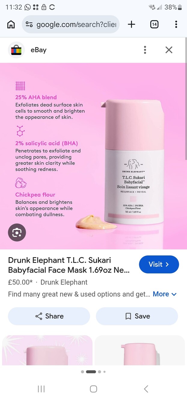 Drunk Elephant T.L.C. Sukari Babyfacial Resurfacing Mask 50 mL NWT